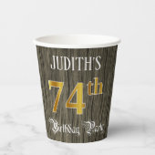 74e verjaardag — Faux Gold & Faux Wood Papieren Bekers (Voorkant)