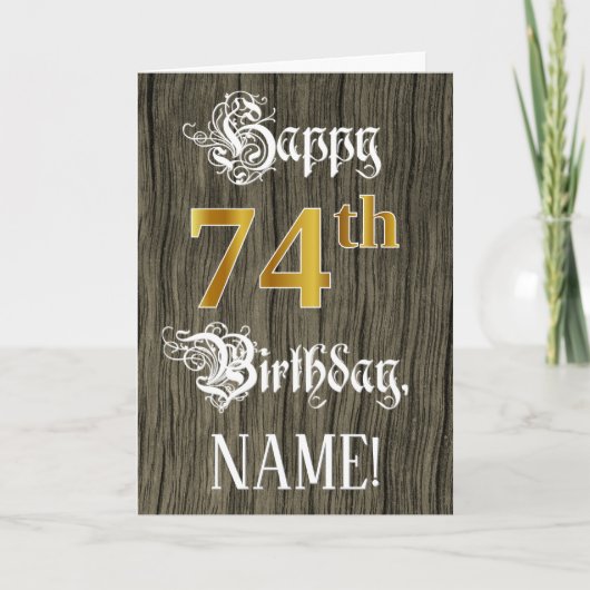 74e verjaardag: Faux Gold look + Faux-houten patro Kaart (Voorkant)