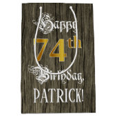 74e verjaardag: Faux Gold look & Faux Wood Pattern Medium Cadeauzakje (Voorkant)