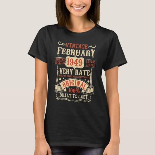 74e verjaardag februari 1949 74 t-shirt (Voorkant)