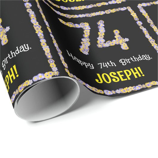 74e verjaardag: Floral Flowers Number, Custom Name Cadeaupapier (Rol Hoek)