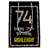 74e verjaardag: Floral Flowers Number, Custom Name Medium Cadeauzakje (Achterkant)