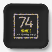 74e verjaardag: Floral Flowers Number, Custom Name Papieren Bordje (Voorkant)