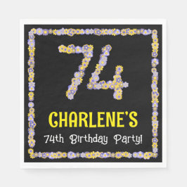 74e verjaardag: Floral Flowers Number, Custom Name Servet