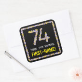 74e verjaardag: Floral Flowers Number, Custom Name Vierkante Sticker (Envelop)