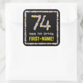 74e verjaardag: Floral Flowers Number, Custom Name Vierkante Sticker (Tas)