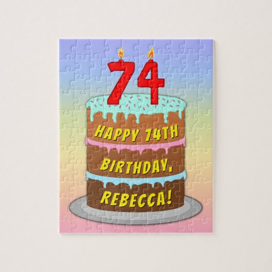 74e verjaardag: Fun Cake and Candles + Custom Name Legpuzzel (Verticaal)