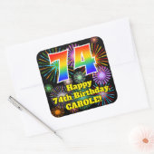 74e verjaardag: Fun Fireworks Kijk, regenboog # 74 Vierkante Sticker (Envelop)