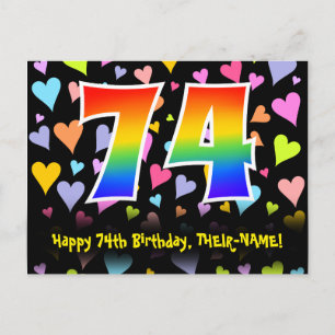 74e verjaardag: Fun Hearts-patroon, Regenboog 74 Briefkaart