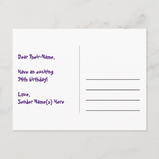 74e verjaardag: Fun Hearts Pattern, Regenboog 74 Briefkaart (Achterkant)