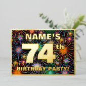 74e verjaardag — Fun, kleurrijke Fireworks look Folie Uitnodiging (Staand Voorkant)
