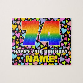 74e verjaardag — Fun, liefhebbende hartvormen + "7 Legpuzzel