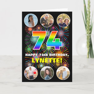 74e verjaardag: Fun Rainbow #, aangepaste naam & f Kaart