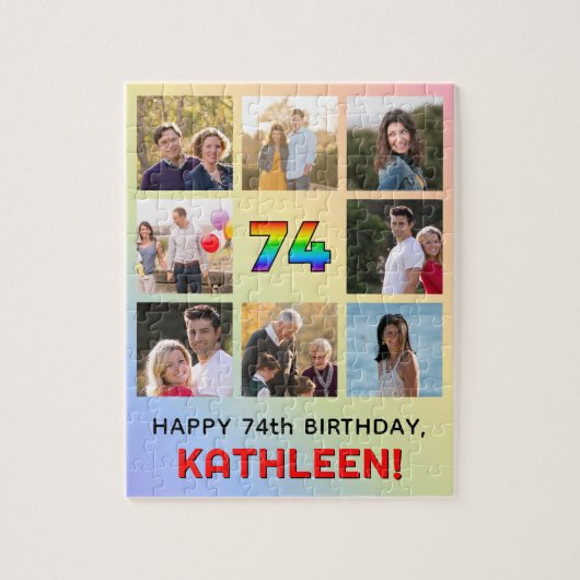 74e verjaardag: Fun Rainbow #, aangepaste naam & f Legpuzzel (Verticaal)