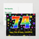 74e Verjaardag: Fun Sterren Patroon, Regenboog 74, Briefkaart (Voorkant / Achterkant)