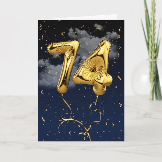 74e verjaardag Gold Mylar ballon en Confetti Card Kaart (Voorkant)