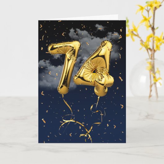 74e verjaardag Gold Mylar ballon en Confetti Card Kaart (Gele Bloem)