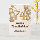 74e verjaardag goudballonnen en Confetti verjaarda Kaart (Gele Bloem)
