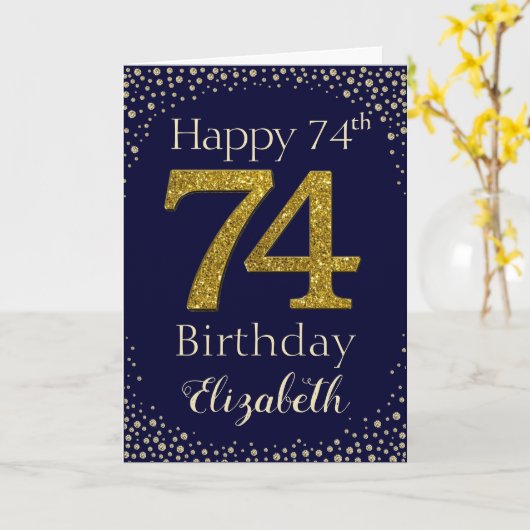 74e verjaardag Gouden Glitter Card Kaart (Gele Bloem)