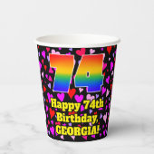 74e verjaardag: Het liefhebbende Kunstpatroon, Reg Papieren Bekers (Achterkant)