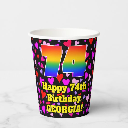 74e verjaardag: Het liefhebbende Kunstpatroon, Reg Papieren Bekers (Achterkant)