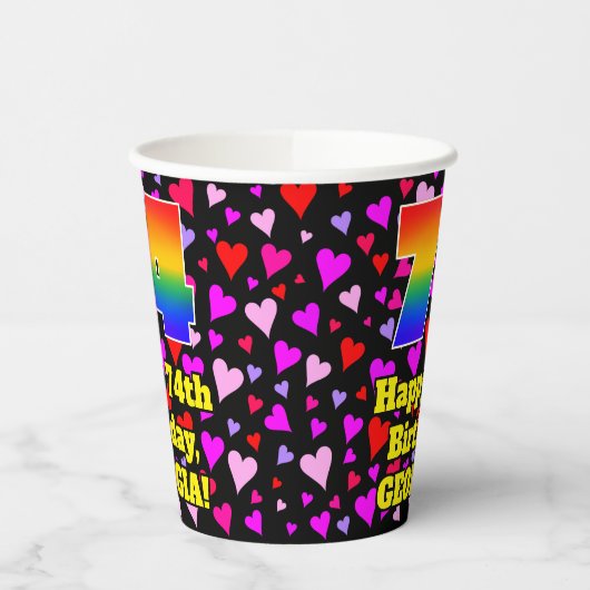 74e verjaardag: Het liefhebbende Kunstpatroon, Reg Papieren Bekers (Links)