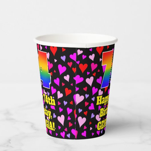 74e verjaardag: Het liefhebbende Kunstpatroon, Reg Papieren Bekers (Rechts)