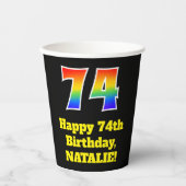 74e verjaardag: Kleurrijk, Leuk, Spannend, Regenbo Papieren Bekers (Voorkant)