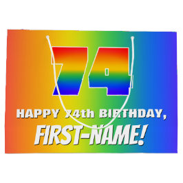 74e verjaardag: kleurrijk, vun regenboogpatroon # groot cadeauzakje