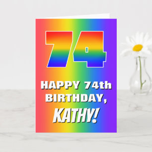 74e verjaardag: kleurrijk, vun regenboogpatroon # kaart