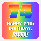 74e verjaardag: kleurrijk, vun regenboogpatroon # vierkante sticker (Voorkant)