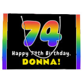 74e verjaardag: kleurrijke regenboog # 74, aangepa groot cadeauzakje (Achterkant)