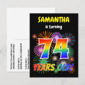 74e verjaardag - Leuk vuurwerk, Rainbow Look "74" Briefkaart (Voorkant / Achterkant)