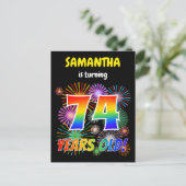 74e verjaardag - Leuk vuurwerk, Rainbow Look "74" Briefkaart (Staand voorkant)
