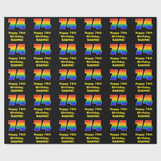 74e verjaardag: Leuke, kleurrijke regenboog geïnsp Cadeaupapier (Zoom)