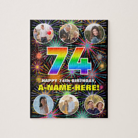 74e verjaardag: Leuke regenboog #, Aangepaste naam Legpuzzel (Verticaal)