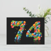 74e verjaardag, met bellen en ballen kaart (Staand voorkant)