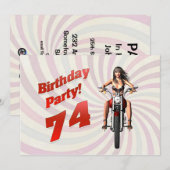 74e verjaardag met een meisje op een motor kaart (Voorkant / Achterkant)