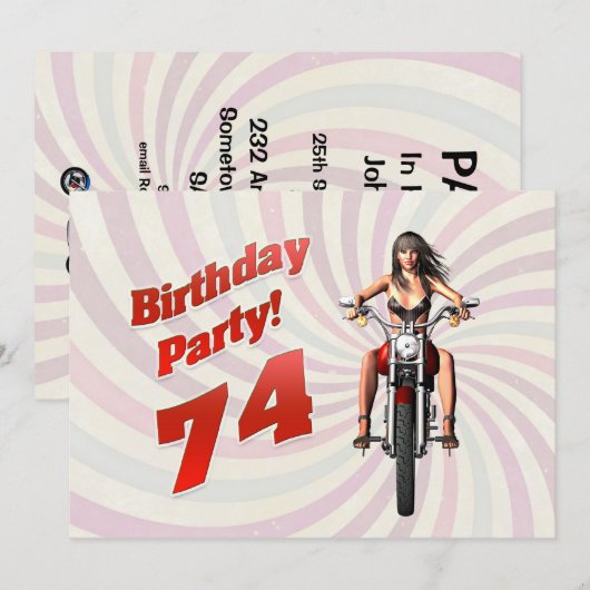 74e verjaardag met een meisje op een motor kaart (Voorkant / Achterkant)