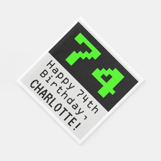 74e verjaardag - Nerdy / Geeky Style "74" & naam Servet (Hoek)