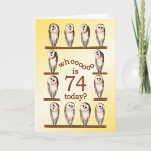 74e verjaardag, nieuwsgierige uilkaart. kaart