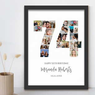74e verjaardag nummer 74 aangepaste fotocollage poster