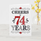 74e verjaardag Proost in rood wit zwart patroon Kaart (Gele Bloem)
