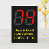 74e verjaardag: Red Digital Clock Style "74" + naa Kaart (Gele Bloem)