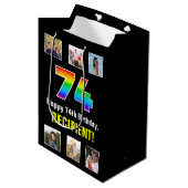 74e verjaardag: Regenboog "74", aangepaste foto's Medium Cadeauzakje (Voorkant Gekanteld)