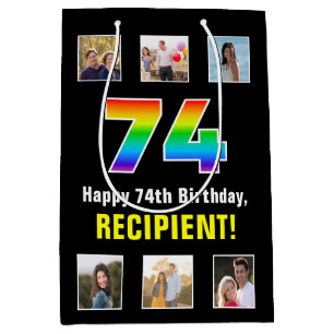 74e verjaardag: Regenboog "74", aangepaste foto's  Medium Cadeauzakje