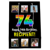 74e verjaardag: Regenboog "74", aangepaste foto's Medium Cadeauzakje (Achterkant)