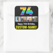 74e verjaardag: Regenboog "74"; Aangepaste foto's  Vierkante Sticker (Tas)