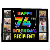 74e verjaardag: regenboogtekst, aangepaste foto's groot cadeauzakje (Achterkant)