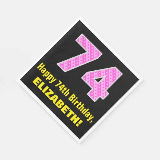 74e verjaardag: Roze strepen en hart "74" + naam Servet (Hoek)